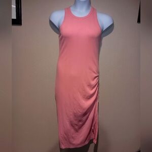 Aerie Neon Pink Ruched Ribbed Midi Slit Dress Size.m